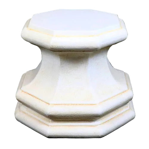 Octagonal pedestal with classical old world European design, featuring ornate beveled edges and a sculptural Renaissance-inspired form. Side View