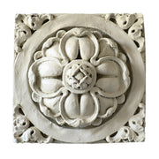 Ornate square medallion with classical old world European floral motif and intricate Baroque scrollwork border.
