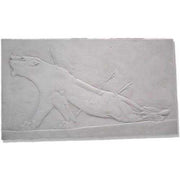 Wounded panther in classical relief style, shown with arrows in its body, evoking ancient Greek and old world European themes.