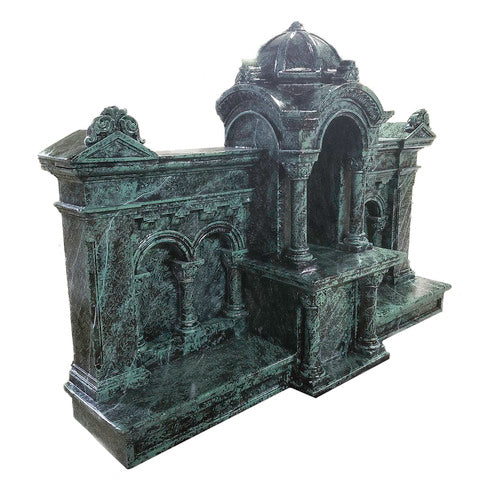 Ornate old world European altar with classical arches, domed canopy, and intricate Baroque architectural detailing. Side View