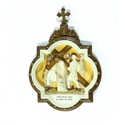 Custom Painted Wall Plaque of Stations of the Cross Station 5 Outdoor/Indoor Statue - Bella Statues