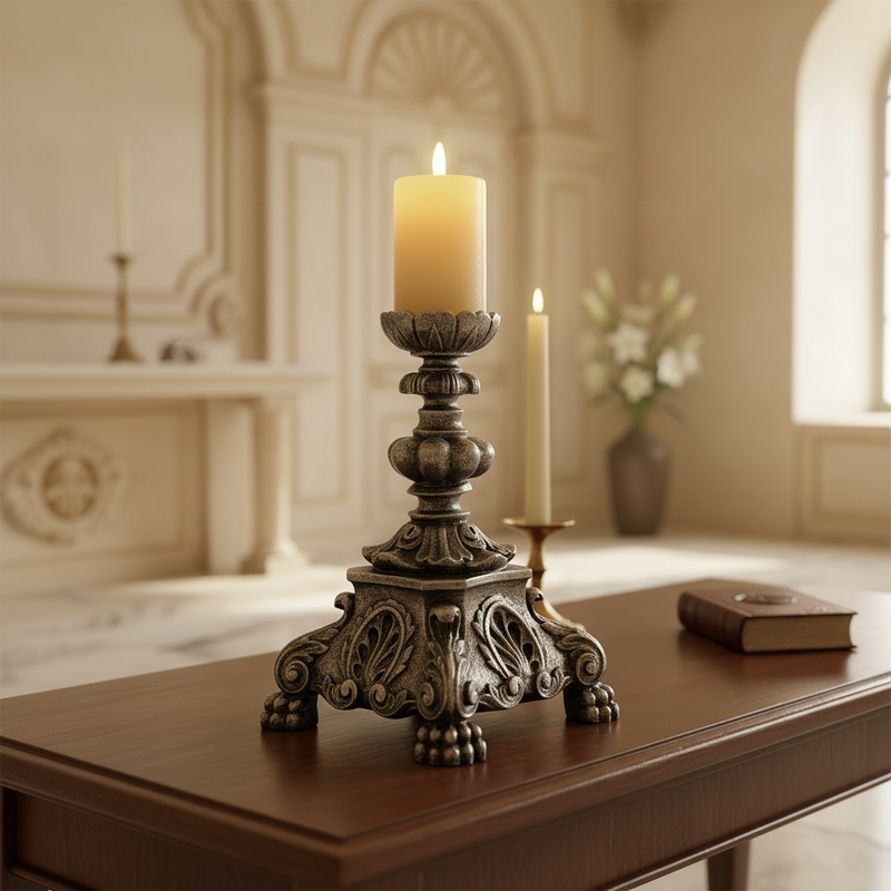 Baroque Religious Candleholder Statue (13-Inch)