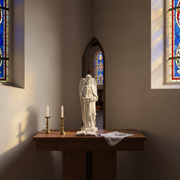 Baroque angel statue with flowing robes and detailed wings holding a decorative basin, featuring classical European design elements. Side Angle