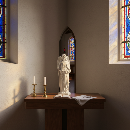 Baroque angel statue with flowing robes and detailed wings holding a decorative basin, featuring classical European design elements. Side Angle