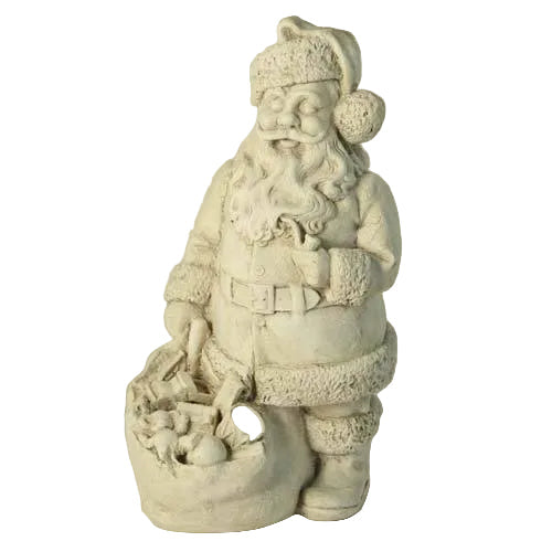 Santa Claus statue in old world European style, featuring ornate detailing and classical festive attire with a sack of toys.