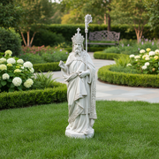 Baroque-style bishop statue with ornate robes, detailed staff, and intricate old world European religious motifs Different Angle