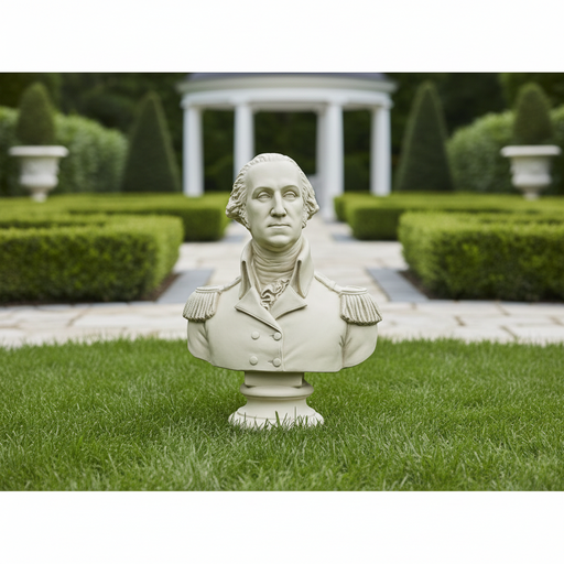 Classical bust of a distinguished man in military attire with ornate epaulettes, inspired by old world European sculpture. Side Angle