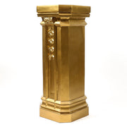 Ornate pedestal with classical old world European design, featuring geometric and floral motifs in a Baroque-inspired architectural style. Additional Angle