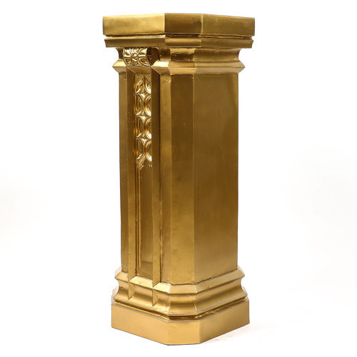 Ornate pedestal with classical old world European design, featuring geometric and floral motifs in a Baroque-inspired architectural style. Additional Angle