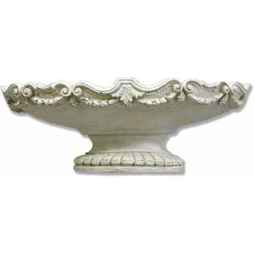 Ornate classical pedestal bowl with scalloped rim and Baroque scroll detailing, featuring an old world European decorative style.