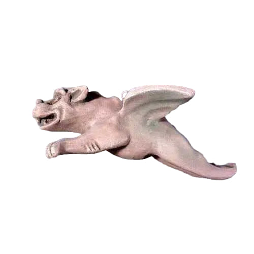 Gothic winged gargoyle with open mouth and expressive features in a dynamic, medieval old world European style.