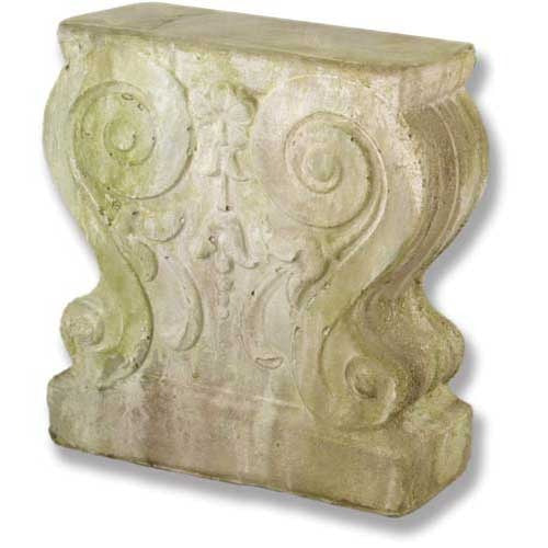 Ornate old world European architectural corbel with classical scrollwork and Baroque floral detailing in a weathered finish.