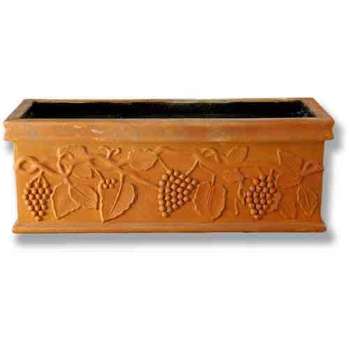 Rectangular planter with ornate grapevine and leaf relief in old world European classical style.