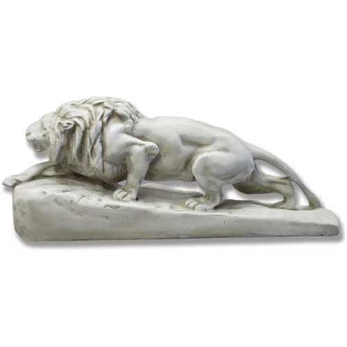 Lion sculpture in a crouching pose with detailed mane, featuring classical old world European and Renaissance style ornamentation.