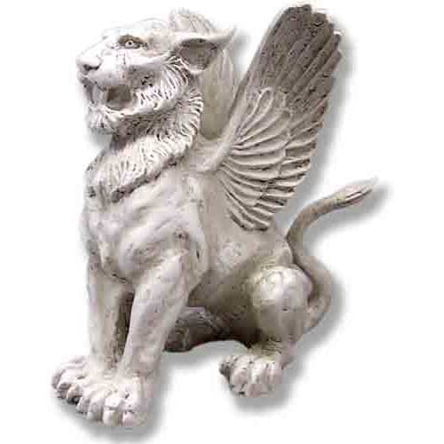 Winged griffin statue with classical old world European and medieval style, featuring ornate detailing and a majestic, mythical pose.