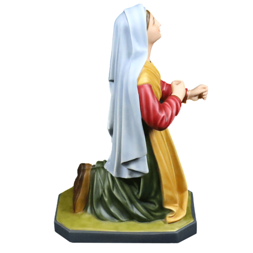 Madonna statue in classical Renaissance style with ornate drapery, serene expression, and traditional old world European detailing. Different Angle