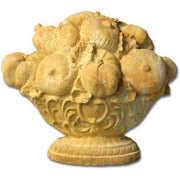 Ornate classical fruit basket sculpture with Baroque detailing and old world European style, featuring intricately carved fruits.