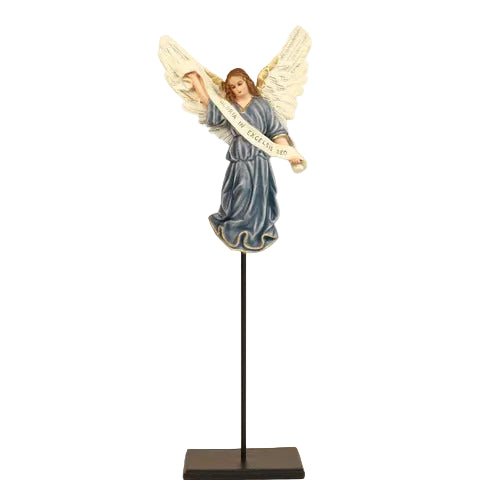 Nativity Gloria Angel with Banner on Metal Stand for Christmas Decor Outdoor Statue (18 - Inch) - Bella Statues