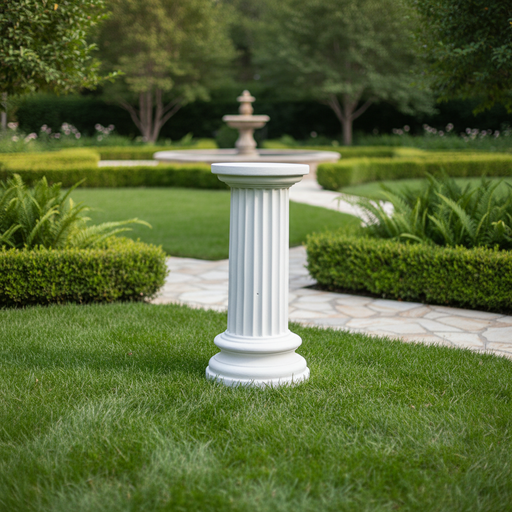 Classical Greek fluted column pedestal with ornate base and simple round capital, evoking ancient architectural elegance. Side Angle