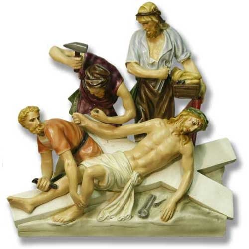 Custom Painted Jesus Is Nailed To Cross Stati Outdoor/Indoor Statue - Bella Statues
