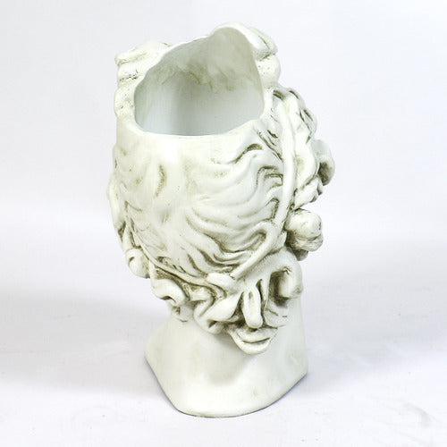 Classical Greek-style bust with ornate, wavy hair and serene expression, inspired by Renaissance and old world European sculpture. Other Angle