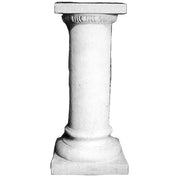 Classical Greek column pedestal with fluted shaft, ornate capital, and square base in an old world European architectural style.