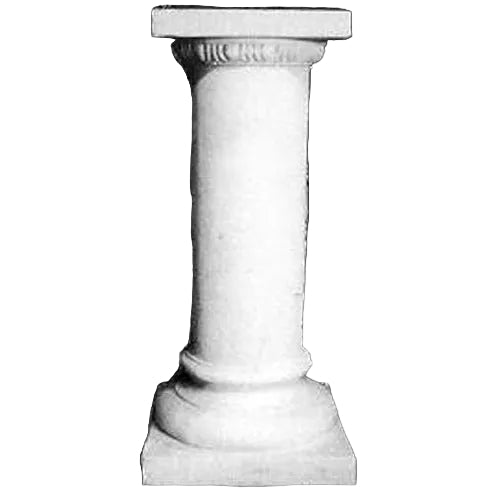 Classical Greek column pedestal with fluted shaft, ornate capital, and square base in an old world European architectural style.