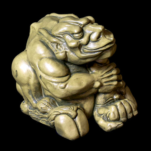 Grotesque gargoyle statue with exaggerated features, hunched posture, and ornate medieval European style detailing. Different Angle
