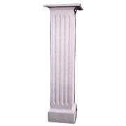 Classical Greek fluted column pedestal with square base and ornate capital, featuring old world European architectural style.