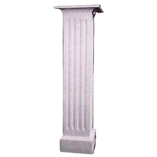 Classical Greek fluted column pedestal with square base and ornate capital, featuring old world European architectural style.