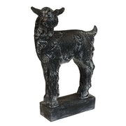 Goat statue with classical old world European style, featuring ornate detailing and a sturdy rectangular base. Side View
