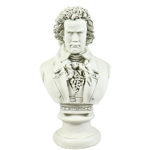 Classical Beethoven bust with ornate detailing, old world European style, expressive facial features, and elegant Baroque-inspired attire.