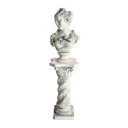 Ornate classical pedestal with twisted column, floral Baroque detailing, and a hexagonal top in old world European style. Different Angle