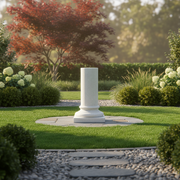 Classical column base with ornate, old world European design and subtle Renaissance-inspired architectural detailing. Side Angle