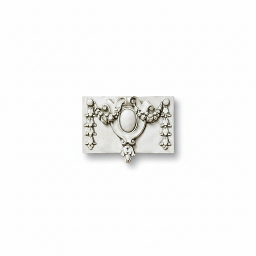 Ornate Baroque-style wall plaque with central oval medallion, floral garlands, and classical scrollwork detailing. Side View