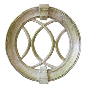 Ornate round window grille with intersecting arches, old world European style, featuring classical and medieval architectural details.