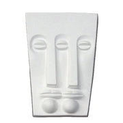 Abstract old world European wall sculpture featuring minimalist, geometric facial features with classical and modernist influences.