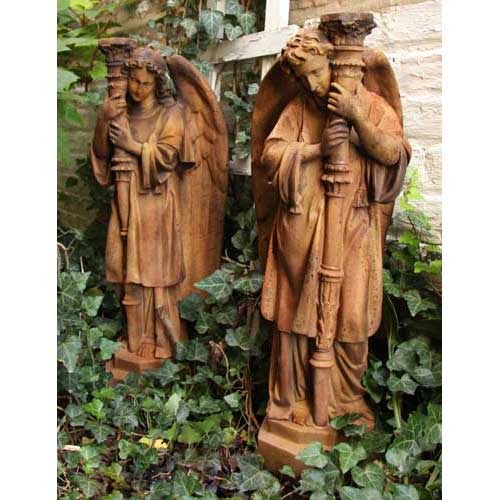Set of Large Winged Guardian Angels with Candleholder Outdoor Statue (27-Inch)