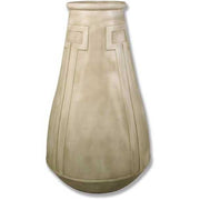 Tall classical vase with geometric relief patterns, featuring an old world European and Greek-inspired architectural design.