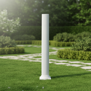 Fluted classical column with a simple capital and base, featuring Greek and Renaissance architectural style with an old world European theme. Side Angle