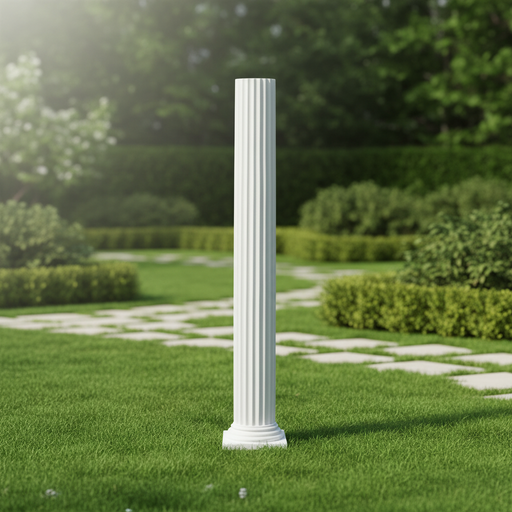 Fluted classical column with a simple capital and base, featuring Greek and Renaissance architectural style with an old world European theme. Side Angle