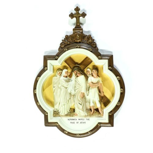 Custom Painted Wall Plaque of Stations of the Cross Station 6 Outdoor/Indoor Statue - Bella Statues