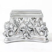 Ornate Baroque pedestal base with intricate scrollwork and classical old world European floral detailing. Side View