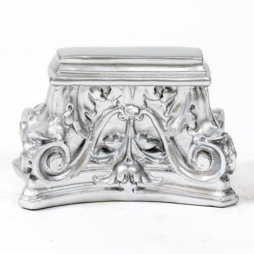 Ornate Baroque pedestal base with intricate scrollwork and classical old world European floral detailing. Side View