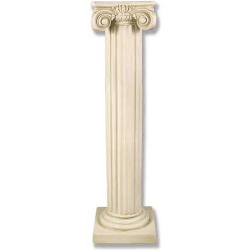 Classical Greek column pedestal with ornate Ionic scrolls and fluted shaft, featuring an old world European architectural style.