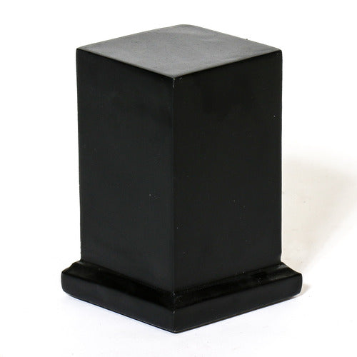 Square pedestal with classical, old world European style and simple, clean lines on a stepped base. Side View