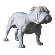 Bulldog statue with classical, old world European style and ornate detailing, featuring strong stance and sculpted facial features.