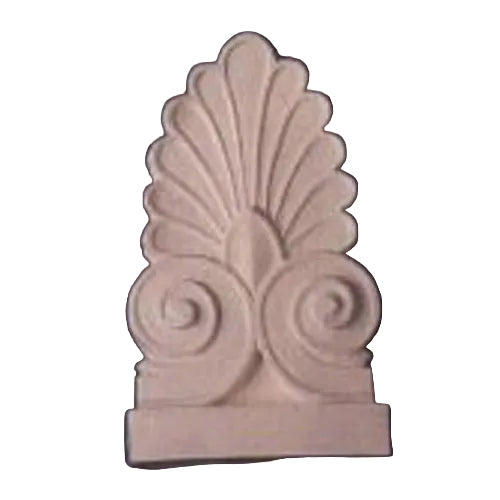 Ornate classical architectural finial with a fan-shaped shell motif and symmetrical scrollwork in old world European style. Side View