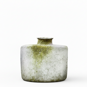 Square-shaped old world European vase with a narrow neck, featuring a weathered, mossy patina and subtle classical detailing.