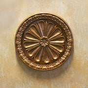 Ornate round medallion with classical Baroque floral motif and detailed raised border in old world European style. Additional Angle